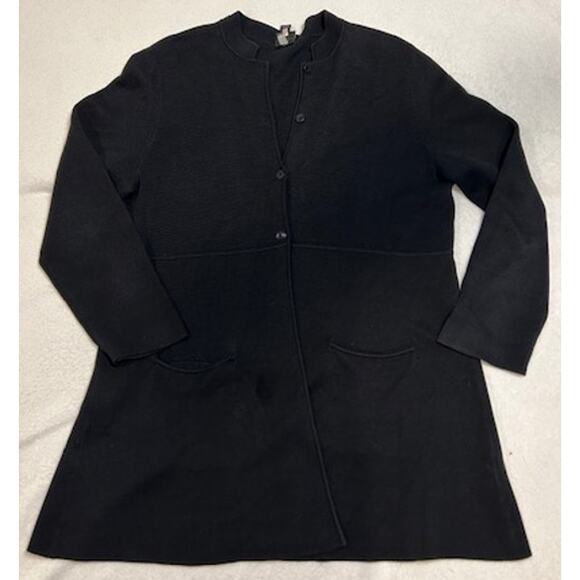 EILEEN FISHER Black Silk Blend Mandarin Collar Button Tunic Sweater Womens LARGE - Picture 6 of 16